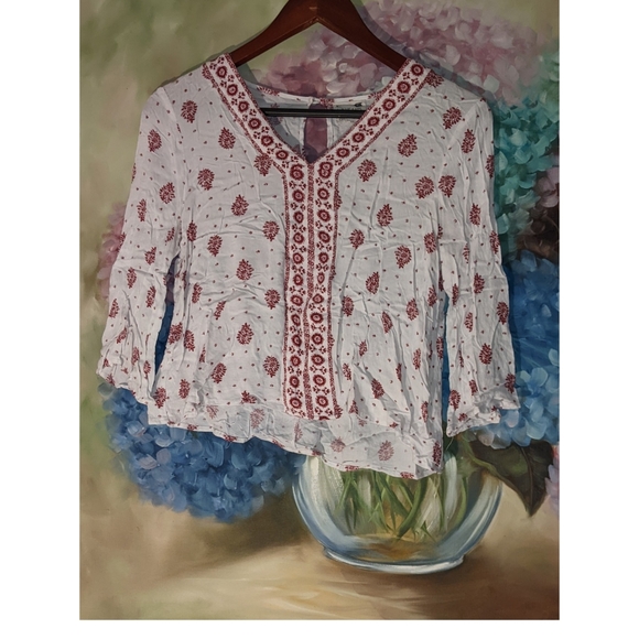 Peasant Top Size Medium White/ Red LA Hearts - Picture 2 of 5